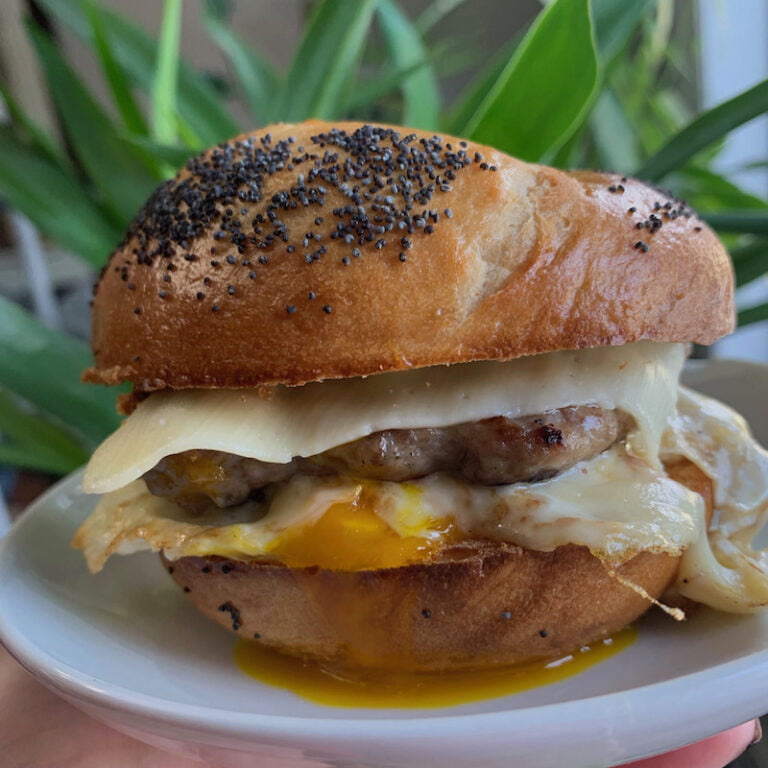 Grilled Cheese Everything Bagel Breakfast Sandwich
